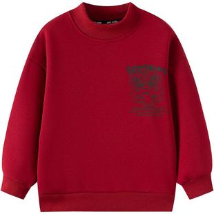 小象汉姆童装男童加绒卫衣国风新年款红色2026冬装新款儿童一体绒