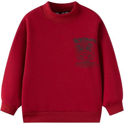 小象汉姆童装男童加绒卫衣国风新年款红色2025冬装新款儿童一体绒