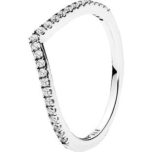 [情人节礼物]Pandora潘多拉心愿闪烁戒指V型许愿骨叠带百搭