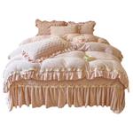 冬季少女加厚牛奶绒四件套公主风双面毛绒珊瑚绒花边被套夹棉床盖