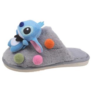 可爱女冬季史迪仔棉拖鞋情侣家居大码保暖毛绒绒女生包头半拖鞋45