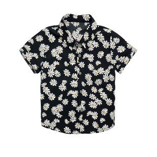 宝宝夏天海边度假短袖衬衫薄款雪纺儿童男童小童炸街上衣洋气女童