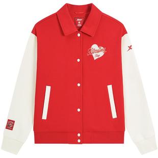 特步新年丨针织外套女款2025年新款秋冬红色茄克上衣975128060476