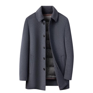 双面绒大衣男士常规款翻领商务行政男装冬季羽绒服内胆羊毛呢外套
