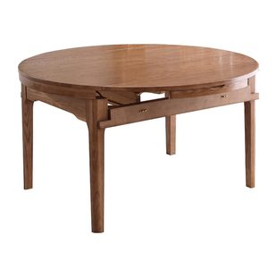 一林半舍白蜡木中古风全实木组合餐桌椅方圆两用可伸缩折叠跳台桌