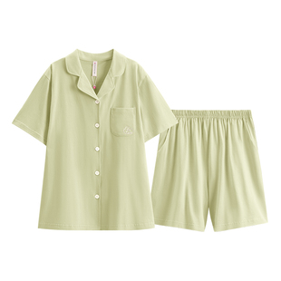 芬腾情侣睡衣夏季纯棉短袖女开衫套装青年大码宽松休闲男士家居服