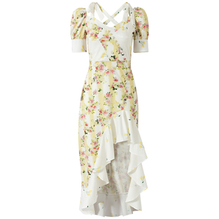 碎花连衣裙女夏季朴彩英rose同款法式甜美茶歇泡泡袖吊带印花裙子