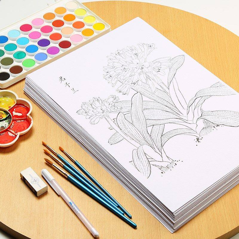 水彩线稿手绘画填色本临摹底稿初学者上色纸绘本涂色儿童素材彩铅