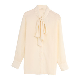 西町村屋法式衬衫女春装新款通勤感蝴蝶结飘带百搭衬衣AA9101004