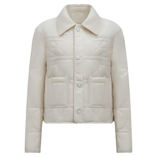 欧货高端大牌气质翻领菱形格短款棉服秋冬季宽松显瘦小个子上衣女