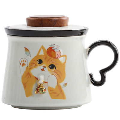 梅岭先生铃铛猫茶咖杯陶瓷马克杯