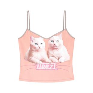 [折扣]DIESEL女士修身吊带背心可爱猫猫图案A196150HQAH