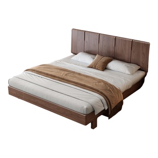 全实木床框架床1米8双人床落地床木板床排骨架床架黑胡桃木1米5床