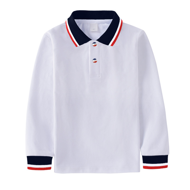 03儿童白色polo衫男女秋冬季t恤长袖打底衫中小学生校服班服加绒