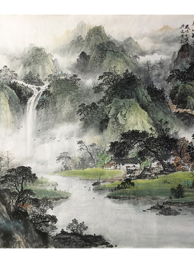 纯手绘山水画客厅装饰画雅致禅意