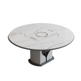 轻奢岩板多功能伸缩餐桌椅电磁炉电动暖菜板可变圆桌饭桌可配转盘