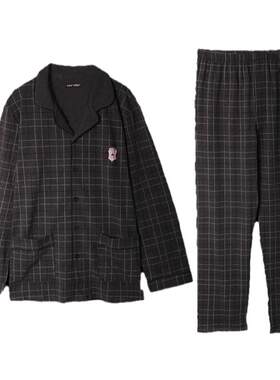 男士套装休闲宽松格子睡衣韩彩