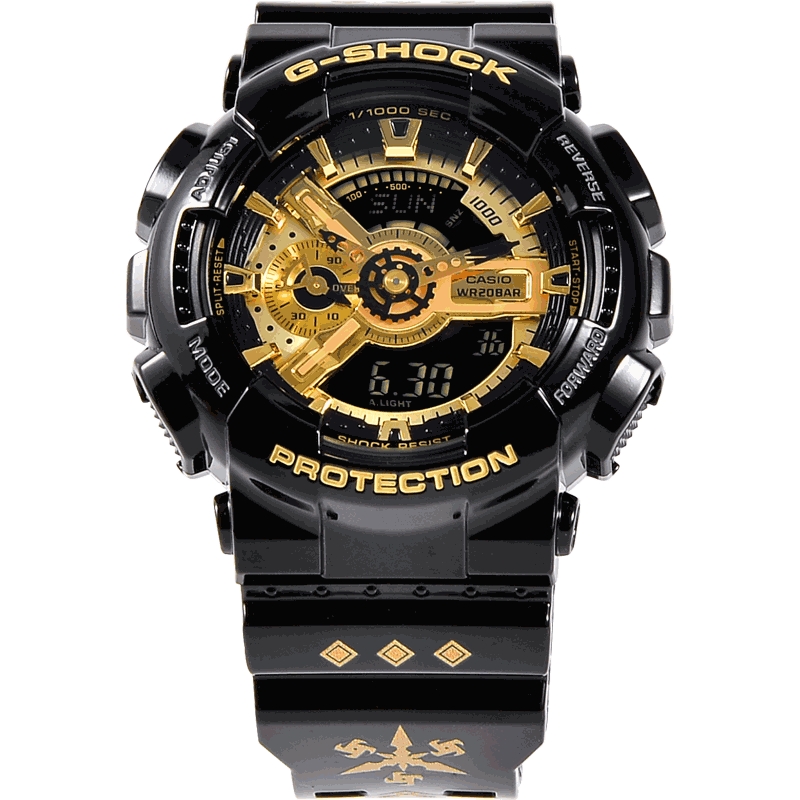 casio卡西欧旗舰店GA-110GBRZ黑金手表男官网G-SHOCK 印花定制版