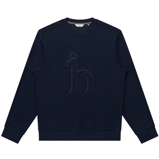 【秋季甄选】Hazzys哈吉斯男装上衣休闲圆领纯色长袖大LOGO卫衣潮