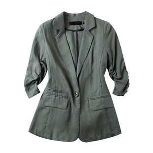 2026早春新款亚麻薄小西装女外套棉麻七分袖修身休闲气质百搭洋气