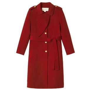 【中国红】Goodland美地女装冬季风衣式双面羊毛呢大衣