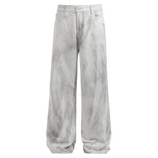 YORAINBOW脏染2021m白色牛仔裤男女复古vibe宽松水洗做旧阔腿牛仔
