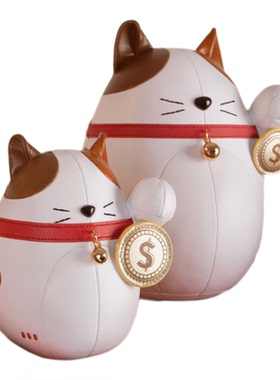 招财猫书房摆件zuny皮革装饰送礼