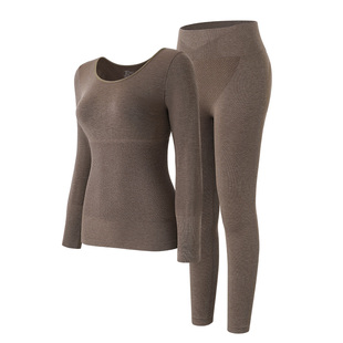 婷美保暖内衣女款羊毛发热修身显瘦打底衫无痕美体秋衣秋裤女套装