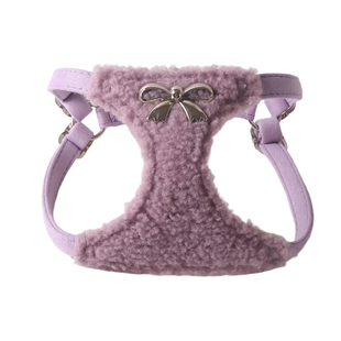毛绒狗狗猫咪牵引绳胸背带防挣脱中小型犬宠物用品紫色蝴蝶结遛狗