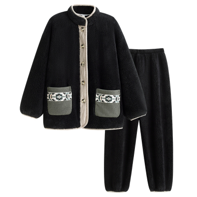 睡衣男冬季珊瑚绒加厚高级感黑色