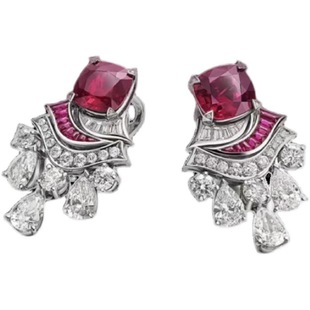 Young红晶珠宝复古红宝石皇冠戒指鸽血红裙子耳钉轻奢首饰套装女