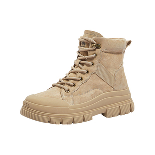 骆驼女鞋2026秋季新款马丁靴女士厚底户外耐磨工装靴复古沙漠短靴