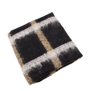 进口 棕色大格纹长毛马海毛羊毛呢面料冬天大衣半裙风衣斗篷布料