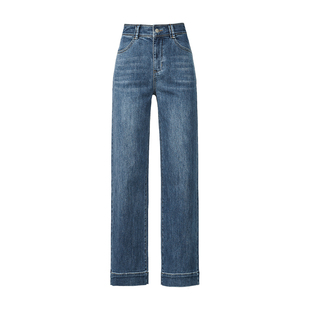 逸阳直筒牛仔裤2026春季新款高腰深色遮肉显瘦大码窄版阔腿裤小个