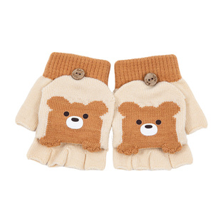 儿童手套冬季宝宝半指翻盖保暖2岁3男童冬季分指婴儿可爱小熊手套