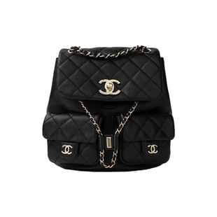9.9新Chanel/香奈儿Duma 23P 牛皮 背包双肩包 中号 情侣款 黑色