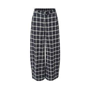 Covertitle 中低腰格子宽松休闲裤黑红双色直筒拖地裤宽松阔腿裤