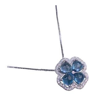 天然托帕石吊坠女925银镶嵌5mm/6mm四叶草伦敦蓝瑞士天空银饰项链