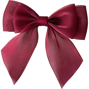 红色蝴蝶结飘带发夹女新年头饰后脑勺半扎发卡高级感发饰弹簧夹子