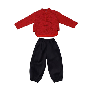 2025新款秋冬加绒加厚新中式红色唐装儿童兄妹套装新年演出服盘扣