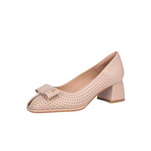 马内尔小香风单鞋女2023年秋季新款一脚蹬镂空透气高跟粗跟G33201