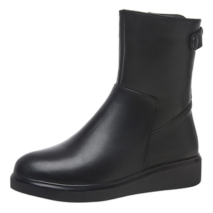 马丁靴2025秋冬新款真皮靴子42厚底中筒靴侧拉链洋气大码短靴女43