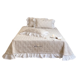 A类高定慕斯牛奶绒床盖三件套奶油风花边盖被冬季加厚床单1.8床品