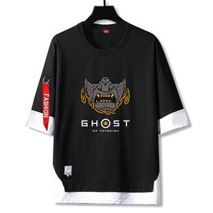 PS4对马岛之魂日本武士道游戏周边假两件短袖t恤衫男女五分袖衣服