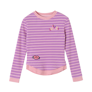 女童长袖T袖条纹儿童纯棉打底衫小女孩秋装上衣时尚洋气衣服童装