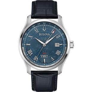 宝路华GMT手表机械表男表官方双历显示蓝盘手表欧美表96B387