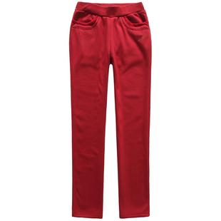 红色运动裤女长裤纯棉直筒宽松大码加长版秋季加绒秋款休闲裤卫裤