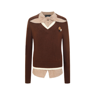 【赵一橙同款】ARTE PURA学院风复古格纹绑带衬衫假两件毛织衫女