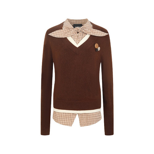 ARTE PURA25秋冬胶囊新款学院风复古格纹绑带衬衫假两件毛织衫女