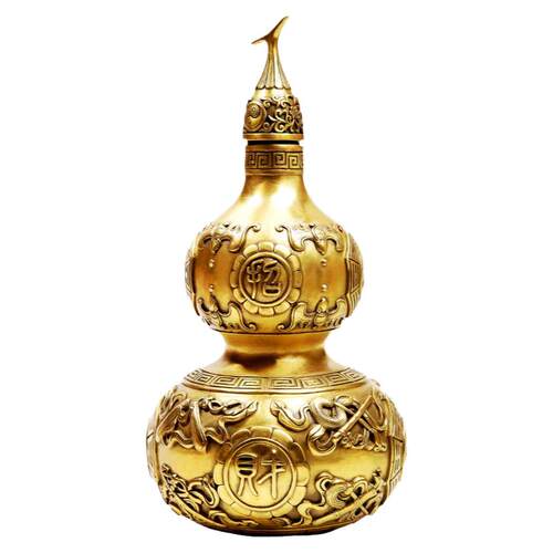 慈风阁黄铜葫芦全铜葫芦摆件八卦招字样开口开盖客厅工艺品